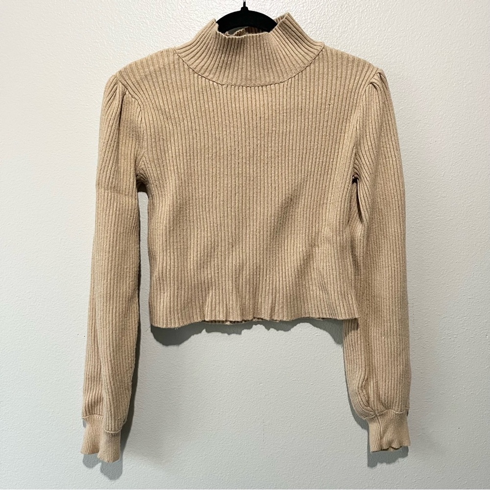 AND NOW THIS- Tan Turtle Neck Long Sleeve Ribbed Sweater Size L